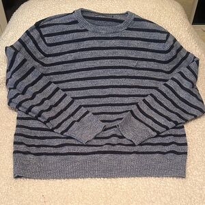 Nautica Heather Blue and Navy Striped Crewneck Sweater